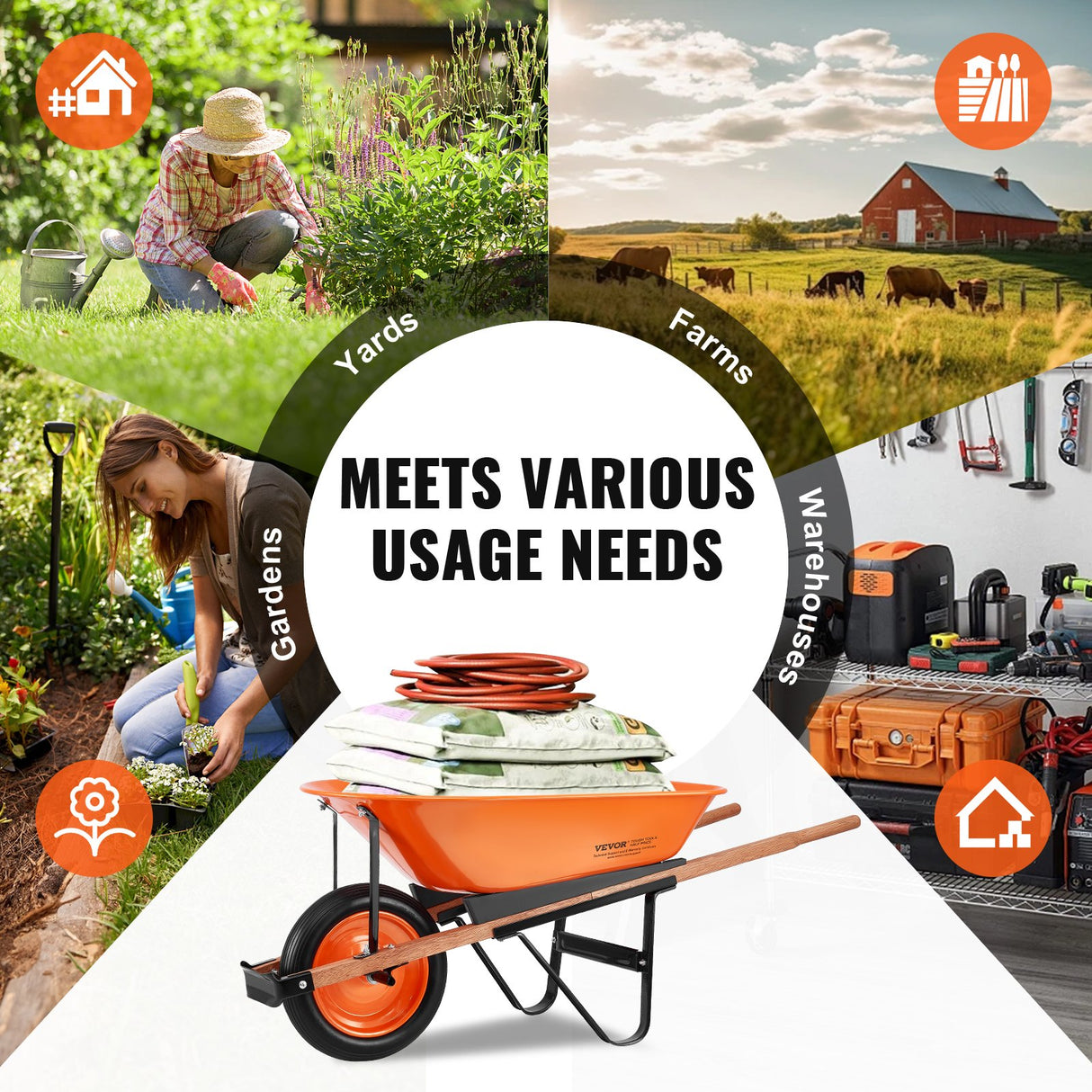 Wheelbarrow Cart One Wheel Garden Dump Cart 330 lbs Yard Utility Cart