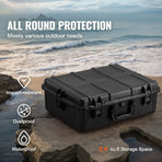 Weatherproof Hard Case, Heavy Duty Protective Dry Box Case with Pre-cut Foam, and Retractable Pull Handles for Travel, Hunting, Military, Tactical, IP67 Waterproof Case for Cameras (56.1x37x26)