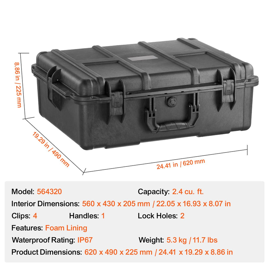 Weatherproof Hard Case, Heavy Duty Protective Dry Box Case with Pre-cut Foam, and Retractable Pull Handles for Travel, Hunting, Military, Tactical, IP67 Waterproof Case for Cameras (56.1x37x26)