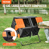 VEVOR Compost Bin 37 Gal Dual-Chamber Composter Tumbler Rotating Sliding Doors - Front View
