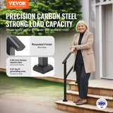 VEVOR 2 PCS 2-3 Handrails for Outdoor for Seniors Porch Deck Black Square Tube - Front View