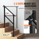 VEVOR 2 PCS 2-3 Handrails for Outdoor for Seniors Porch Deck Black Square Tube - Side View