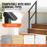 VEVOR 2 PCS 2-3 Handrails for Outdoor for Seniors Porch Deck Black Square Tube - 45-Degree Angle