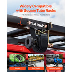 Ladder Rack Ratchet Straps, Black Square Tube Mount, 38 mm Wide x 2.25 m Long Black Ladder Rack Straps with Double J-Hooks, 226.8 kg Load Heavy Duty, Cargo Buckle Lock Strap (2 Pack)