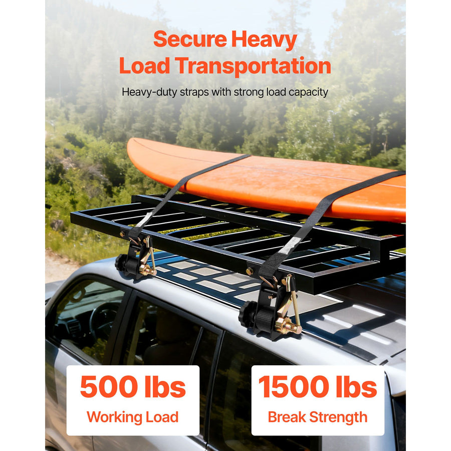 Ladder Rack Ratchet Straps, Black Square Tube Mount, 38 mm Wide x 2.25 m Long Black Ladder Rack Straps with Double J-Hooks, 226.8 kg Load Heavy Duty, Cargo Buckle Lock Strap (4 Pack)