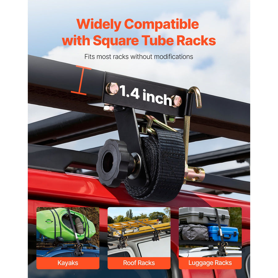 Ladder Rack Ratchet Straps, Black Square Tube Mount, 38 mm Wide x 2.25 m Long Black Ladder Rack Straps with Double J-Hooks, 226.8 kg Load Heavy Duty, Cargo Buckle Lock Strap (4 Pack)