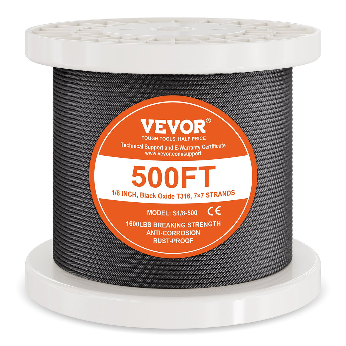 VEVOR T316 Stainless Steel Cable 3.18mm 7x7 Steel Wire Rope 152.4m Cable Railing