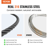 VEVOR T316 Stainless Steel Cable 3.18mm 7x7 Steel Wire Rope 152.4m Cable Railing - Front View