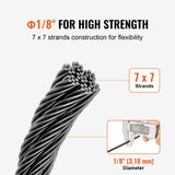VEVOR T316 Stainless Steel Cable 3.18mm 7x7 Steel Wire Rope 152.4m Cable Railing - Side View