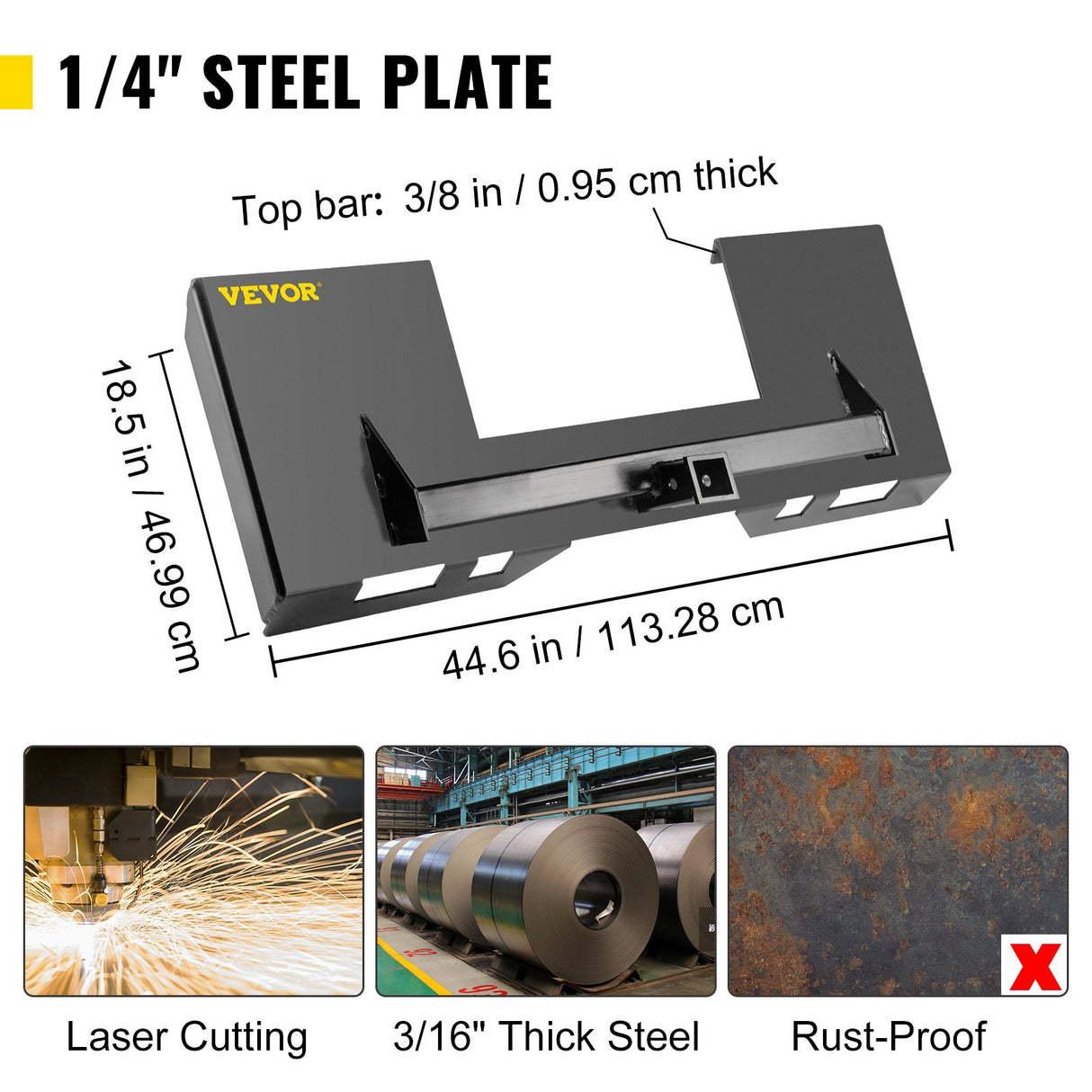VEVOR Universal Skid Steer Mount Plate 6.35mm Thick Skid Steer Plate Attachment1360.78kgWeight Capacity Quick Attach Mount Plate Steel Adapter Loader