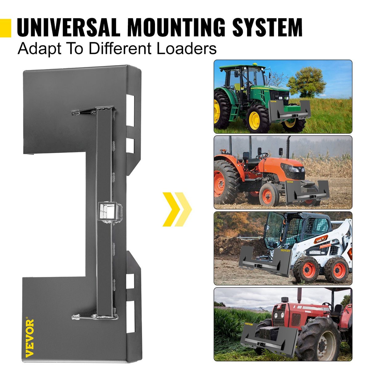 VEVOR Universal Skid Steer Mount Plate 6.35mm Thick Skid Steer Plate Attachment1360.78kgWeight Capacity Quick Attach Mount Plate Steel Adapter Loader