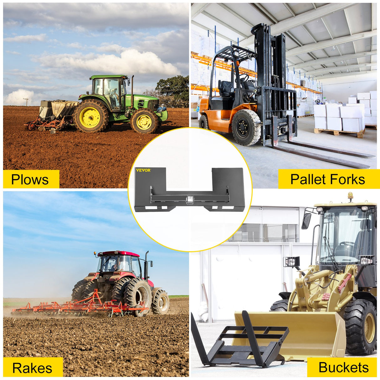 VEVOR Universal Skid Steer Mount Plate 6.35mm Thick Skid Steer Plate Attachment1360.78kgWeight Capacity Quick Attach Mount Plate Steel Adapter Loader
