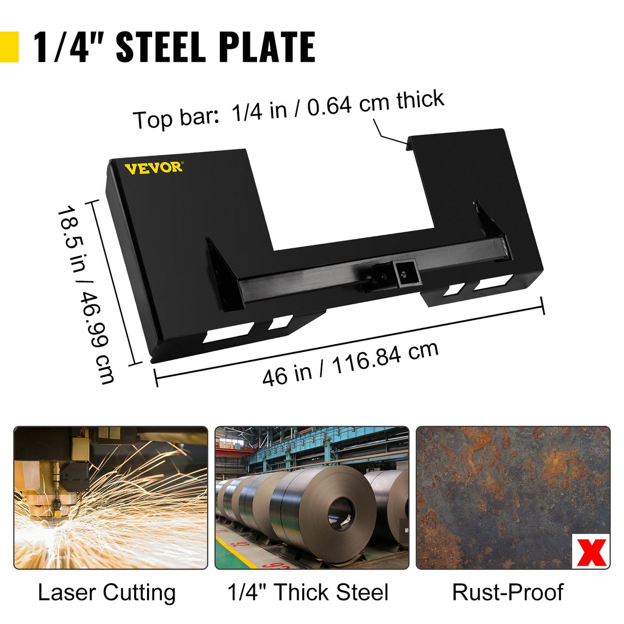VEVOR Universal Skid Steer Mount Plate 6.35mmThick Skid Steer Plate Attachment1360.78kgWeight Capacity Quick Attach Mount Plate Steel Adapter Loader