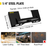 VEVOR Universal Skid Steer Mount Plate 6.35mmThick Skid Steer Plate Attachment1360.78kgWeight Capacity Quick Attach Mount Plate Steel Adapter Loader Easy to Weld or Bolt to Different Accessories Black - Front View