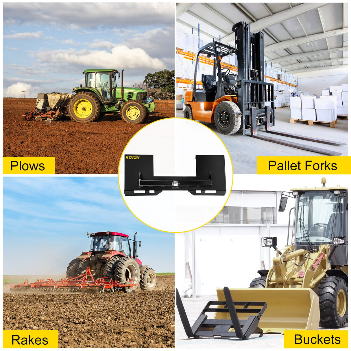VEVOR Universal Skid Steer Mount Plate 6.35mmThick Skid Steer Plate Attachment1360.78kgWeight Capacity Quick Attach Mount Plate Steel Adapter Loader