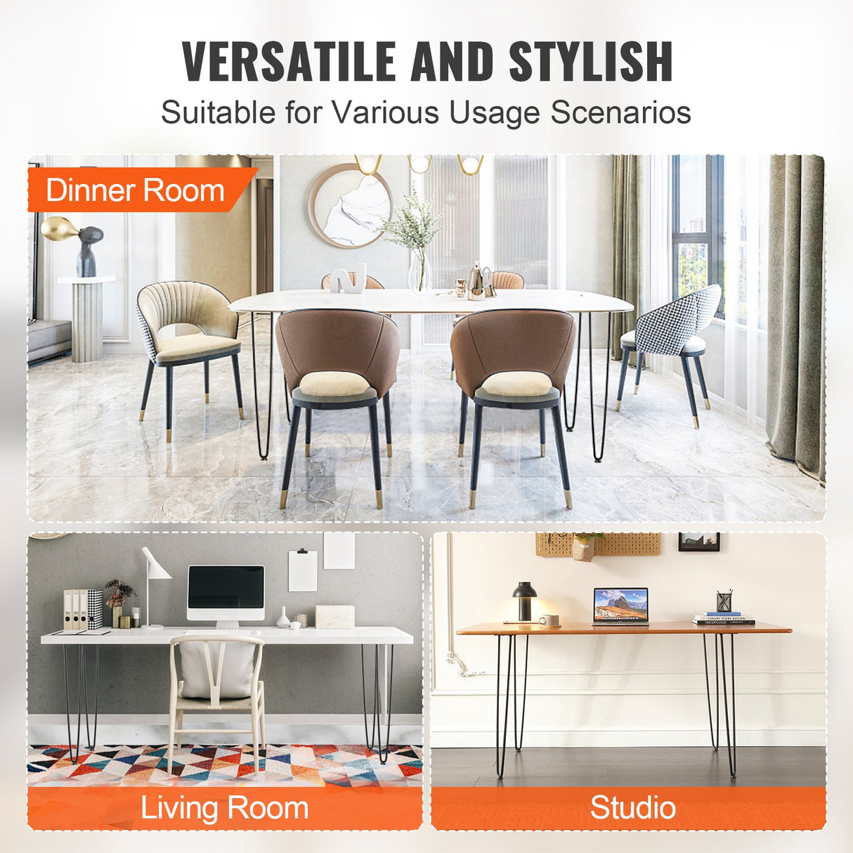 VEVOR 711.2MM Hairpin Furniture Legs, Metal Home DIY Projects for Nightstand, Coffee Table, Desk, 226.8KG Load Capacity with Rubber Floor Protectors,