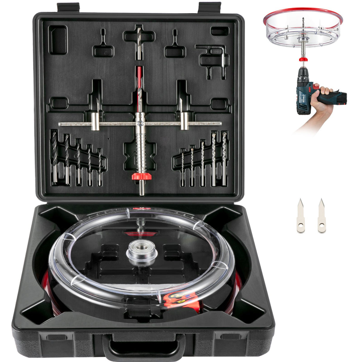 VEVOR Adjustable Hole Saw Cutter Kit, 1-5/8" to 11-13 /16" (40-300 mm), Recessed Hole Saw with PC Dust Shield, Two Replaceable Pilot Drill Bits, for