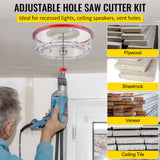 VEVOR Adjustable Hole Saw Cutter Kit, 1-5/8" to 11-13 /16" (40-300 mm), Recessed Hole Saw with PC Dust Shield, Two Replaceable Pilot Drill Bits, for