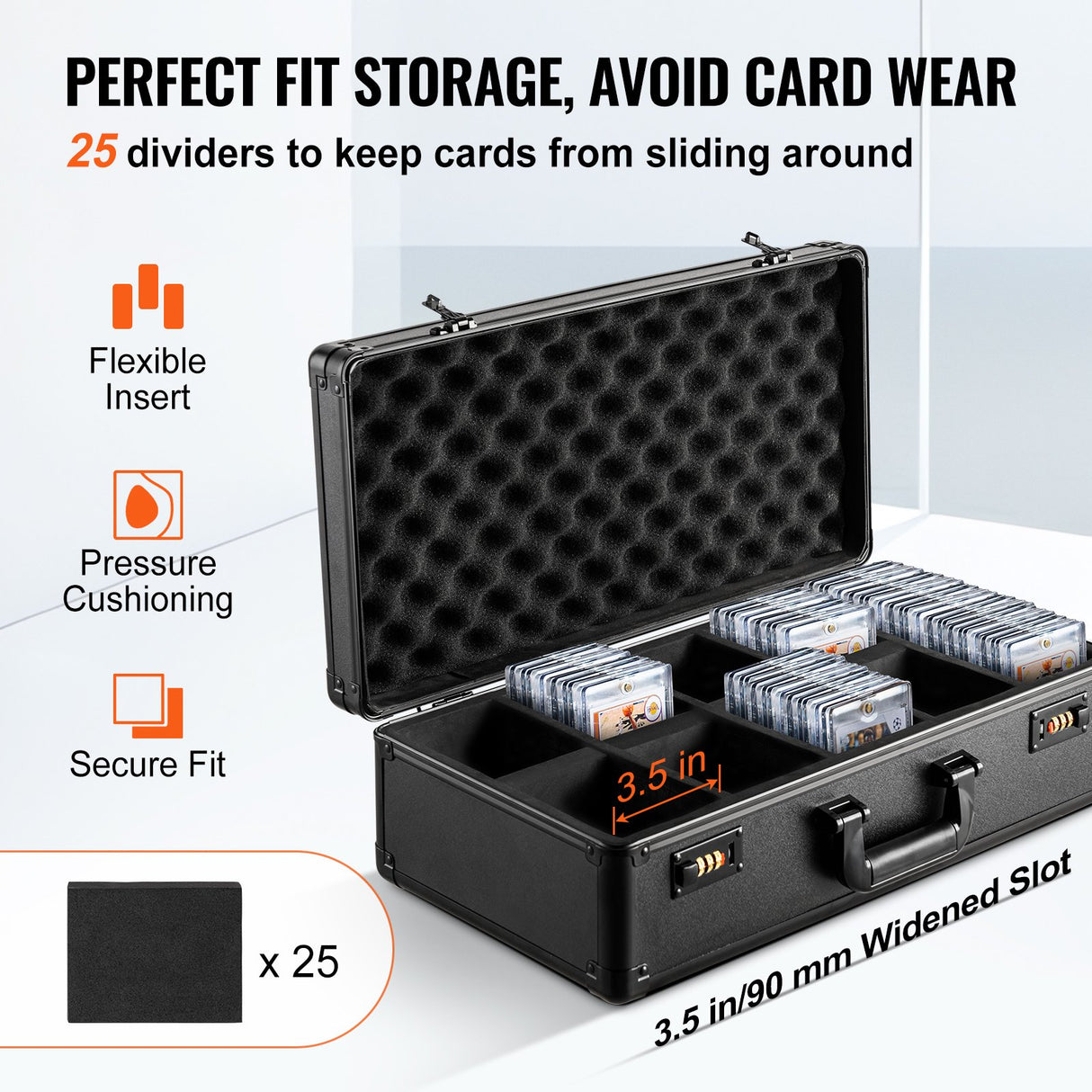 VEVOR Graded Card Storage Box, 5 Slots, Graded Sports Cards Holder Carrying Case with Coded Lock Foam Dividers, for 162 PSA Graded Cards 115 BGS Cards