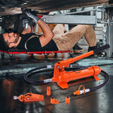 VEVOR 4 Ton Porta Power Kit, Portable Hydraulic Jack with 3.9 ft/1.2 m Oil Hose, Auto Body Frame Repair Kit with Storage Case for Car Repair, Truck, Farm (8800 LBS) - Low Angle