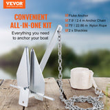 VEVOR Fluke Anchor 8.5 LBS Galvanized Steel Boat Anchor Chain Rop Two Shackles - Front View