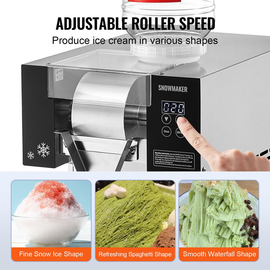 Commercial Snowflake Ice Machine, 276LBS/24H Snowflake Ice Maker, Stainless Steel Ice Shaver Machine, Electric Snow Cone Maker, Air Cooling System for Rapid Heat Dissipation, for Bakery, Cafe