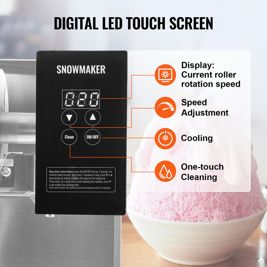Commercial Snowflake Ice Machine, 276LBS/24H Snowflake Ice Maker, Stainless Steel Ice Shaver Machine, Electric Snow Cone Maker, Air Cooling System for Rapid Heat Dissipation, for Bakery, Cafe