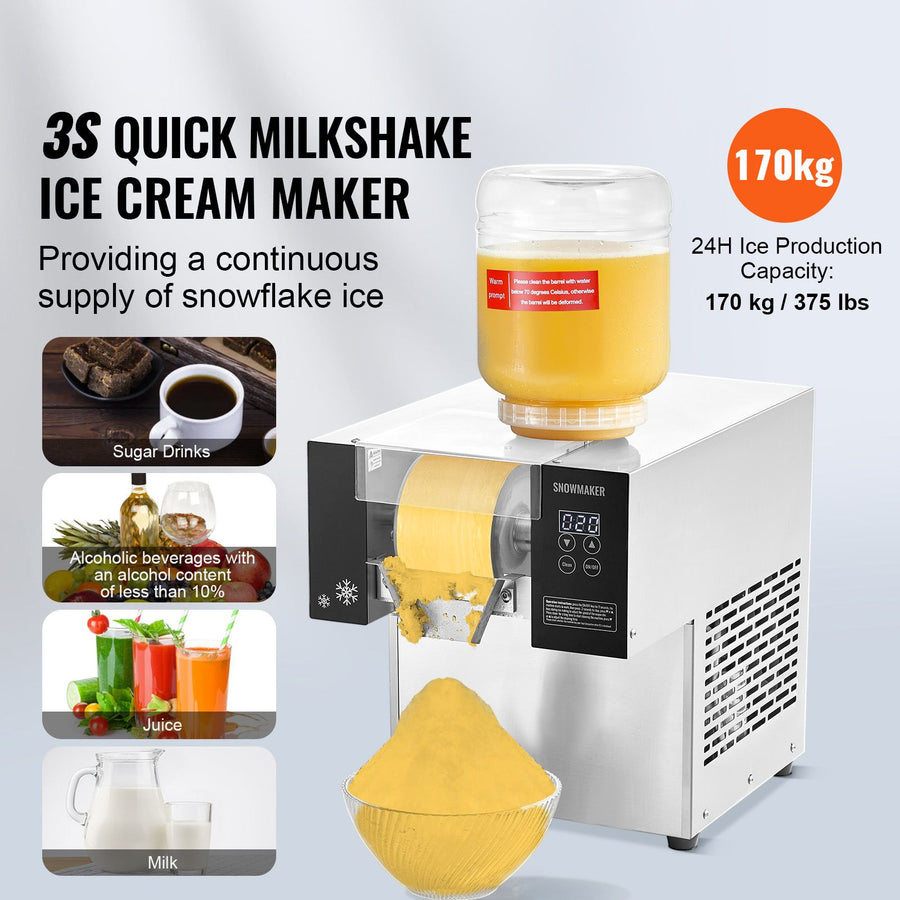 Commercial Snowflake Ice Machine, 375LBS/24H Snowflake Ice Maker, Stainless Steel Ice Shaver Machine,, Electric