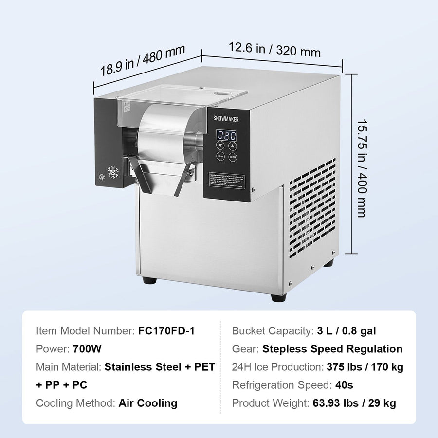 Commercial Snowflake Ice Machine, 375LBS/24H Snowflake Ice Maker, Stainless Steel Ice Shaver Machine,, image 7