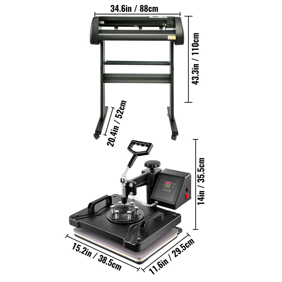 5 In1 12" X 15" (30 X 38cm) Heat Transfer Press + 28 Inch Vinyl Cutter Machine Kit Software
