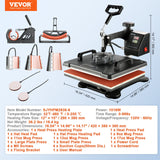 VEVOR 1400W Heat Press Machine 8 In 1 Sublimation Steel Frame Heat Presses with Temperature And Time Control (12X15INCH 8IN1) - Close-Up Angle