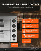 Commercial Pizza Oven Countertop, 14-Inch Double Deck Layer, Stainless Steel Electric Pizza Oven with Stone and Handle, Multipurpose Indoor Pizza Maker for Restaurant Home Pretzels Baked - Top-Down View