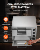Commercial Pizza Oven Countertop, 14-Inch Double Deck Layer, Stainless Steel Electric Pizza Oven with Stone and Handle, Multipurpose Indoor Pizza Maker for Restaurant Home Pretzels Baked - 45-Degree Angle