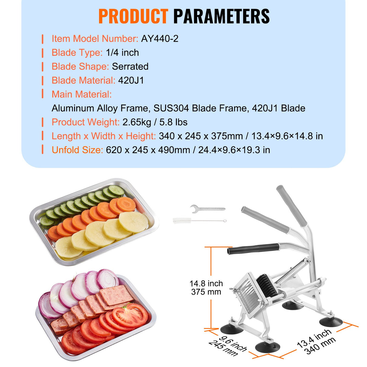 VEVOR Commercial Vegetable Slicer, 1/4 inch Fruit Slicer, Stainless Steel and Aluminum Alloy Vegetable Cutter Slicer Machine, Manual Slicer with Non-