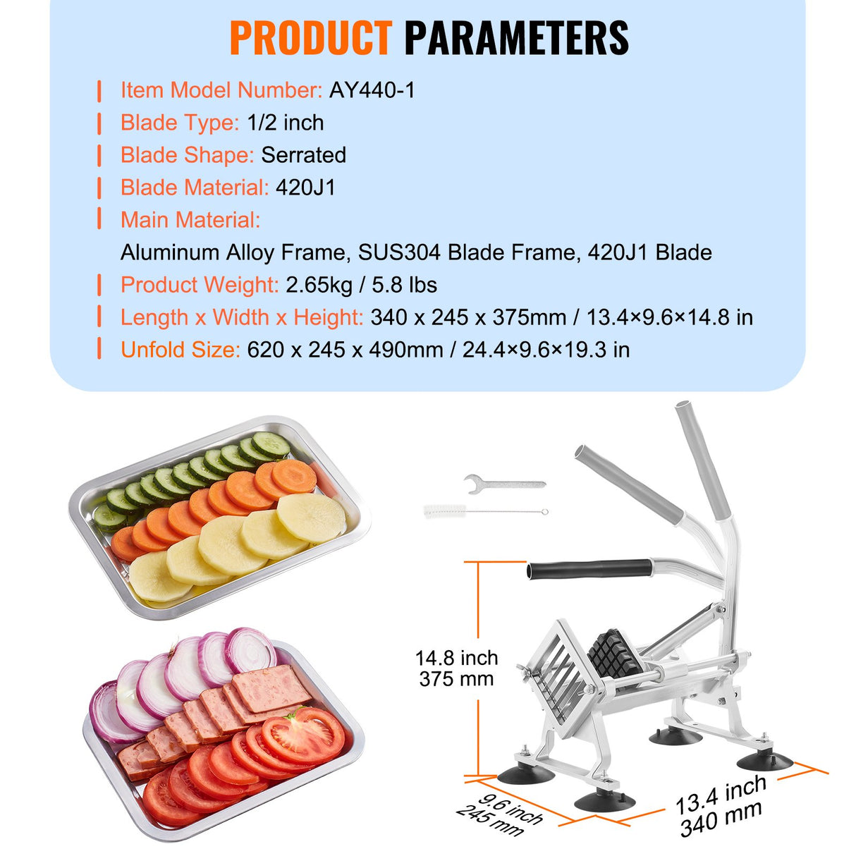 VEVOR Commercial Vegetable Slicer, 1/2 inch Fruit Slicer, Stainless Steel and Aluminum Alloy Vegetab