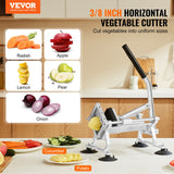 VEVOR Commercial Vegetable Slicer, 3/8 inch Fruit Slicer, Stainless Steel and Aluminum Alloy Vegetable Cutter Slicer Machine, Manual Slicer with Non-slip Feet, for Radishes, Onions, Potatoes, Lemons - Front View