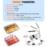 VEVOR Commercial Vegetable Slicer, 3/8 inch Fruit Slicer, Stainless Steel and Aluminum Alloy Vegetable Cutter Slicer Machine, Manual Slicer with Non-slip Feet, for Radishes, Onions, Potatoes, Lemons - Close-Up Angle