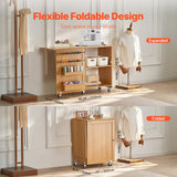 VEVOR Folding Sewing Table with Lockable Wheels Shelves Trays Door Wood Color - Side View
