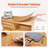 VEVOR Folding Sewing Table with Lockable Wheels Shelves Trays Door Wood Color - 45-Degree Angle