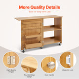 VEVOR Folding Sewing Table with Lockable Wheels Shelves Trays Door Wood Color - Rear View