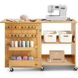 VEVOR Folding Sewing Table with Lockable Wheels Shelves Trays Door Wood Color - Extra Image
