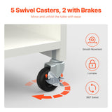 VEVOR Folding Sewing Table with Lockable Wheels Storage Shelves Trays Door White - Side View