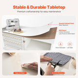 VEVOR Folding Sewing Table with Lockable Wheels Storage Shelves Trays Door White - Top-Down View