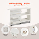 VEVOR Folding Sewing Table with Lockable Wheels Storage Shelves Trays Door White - 45-Degree Angle