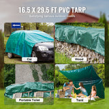 VEVOR PVC Waterproof Tarp, 16.5 x 29.5 ft Heavy Duty PVC Tarpaulin, Tear-Proof and Weather-Proof, with Grommets and Reinforced Edges for Canopy Boat RV Tent Shelter Trailer Truck Cover, Green - Rear View