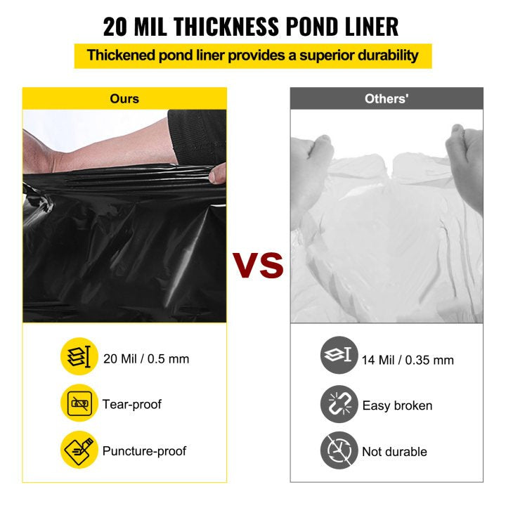 VEVOR LLDPE Pond Liner 15x20 ft, Pond Liner 20 Mil, Fish Pond Liners for Waterfall, Pond and Fish Po
