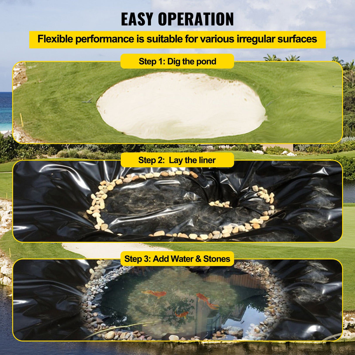 VEVOR LLDPE Pond Liner 15x20 ft, Pond Liner 20 Mil, Fish Pond Liners for Waterfall, Pond and Fish Po