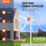 VEVOR 500W Wind Turbine Generator, 12V Wind Turbine Kit, 5-Blade Wind Power Generator with MPPT Controller, Adjustable Windward Direction & 2.5m/s Start Wind Speed, Suitable for Home, Farm, RVs, Boats - Front View