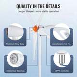 VEVOR 500W Wind Turbine Generator, 12V Wind Turbine Kit, 5-Blade Wind Power Generator with MPPT Controller, Adjustable Windward Direction & 2.5m/s Start Wind Speed, Suitable for Home, Farm, RVs, Boats - Close-Up Angle