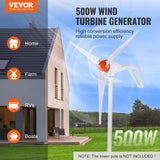 VEVOR 500W Wind Turbine Generator, 12V Wind Turbine Kit, 3-Blade Wind Power Generator with Anemometer, MPPT Controller & Adjustable Windward Direction, Suitable for Home, Farm, RVs, Boats - Front View